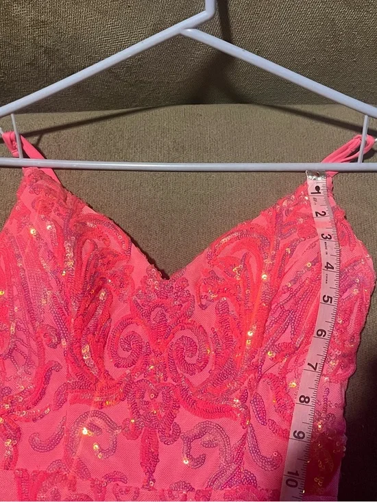 Pink/Coral Sequin Embellished Evening Gown - Picture 5 of 9